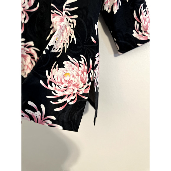 Soft Surroundings Petite Medium Black Top Button Up 3/4 Sleeve Pink Floral Print - Picture 9 of 9